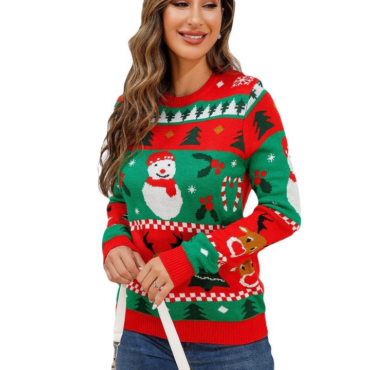 Loose Women's Christmas Sweater with Round Neck