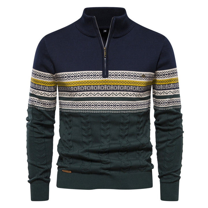 Modern men's knit sweater with stand-up collar