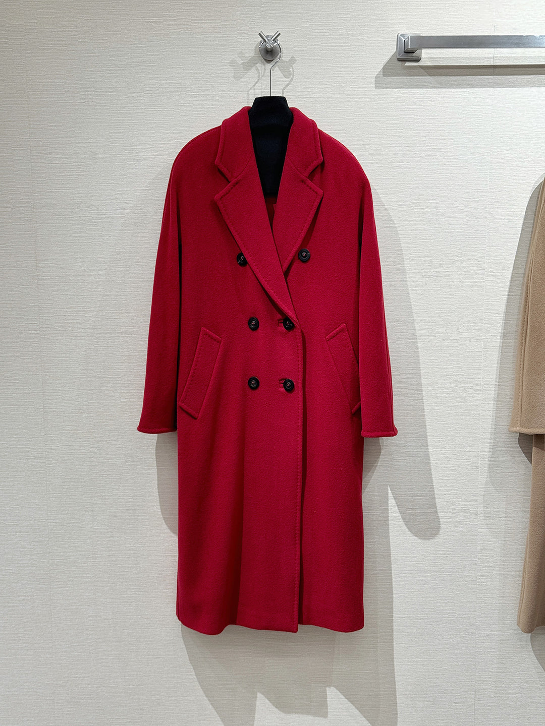 Classic women's wool coat, double-breasted, loose fit