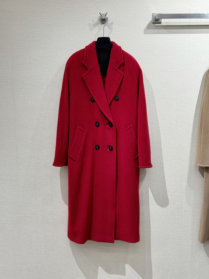 Classic women's wool coat, double-breasted, loose fit