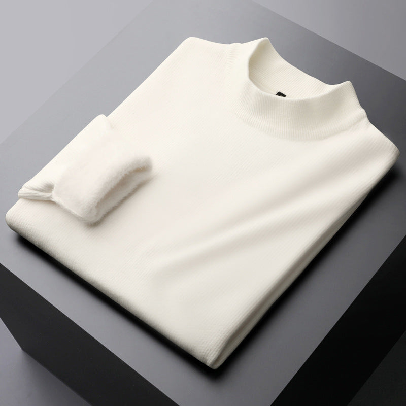Men's knit sweater with inner lining, lined and warm