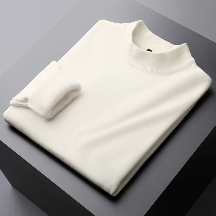 Men's knit sweater with inner lining, lined and warm