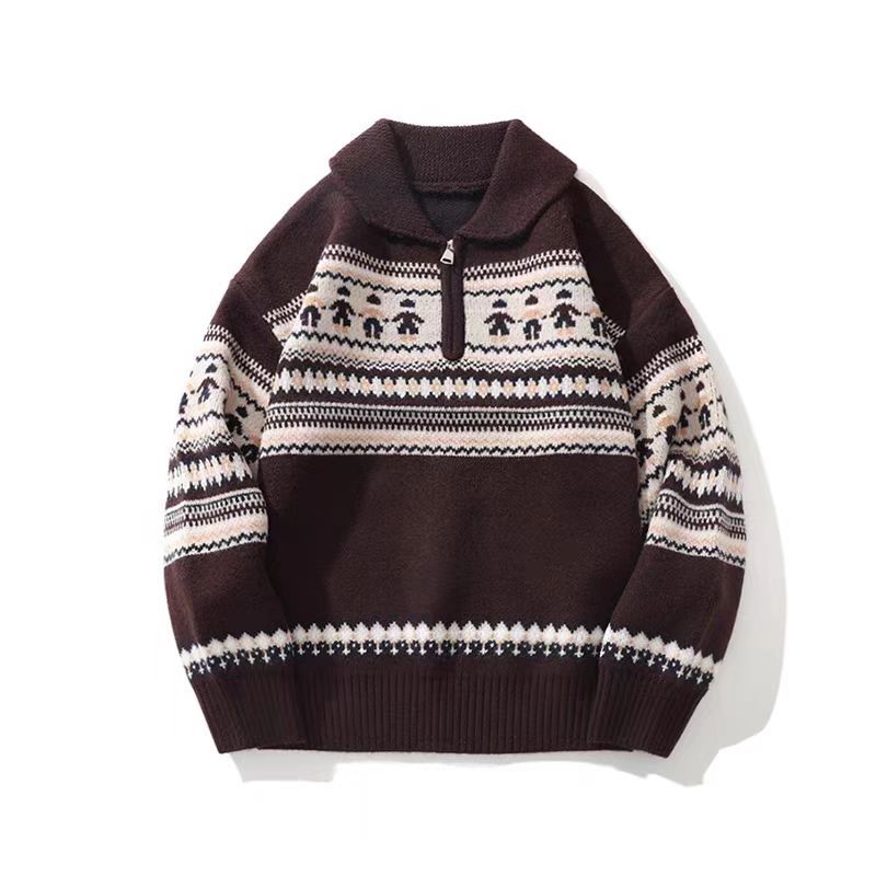 Unisex knitted sweater with zipper and snowman motif