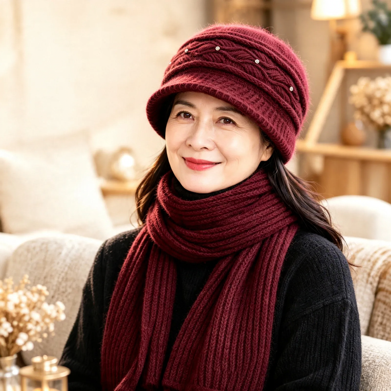 Knit Beanie and Scarf Set for Women