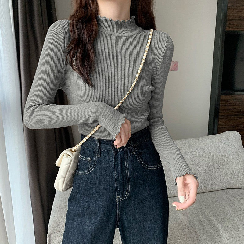 Versatile women's knitted pullover with stand-up collar