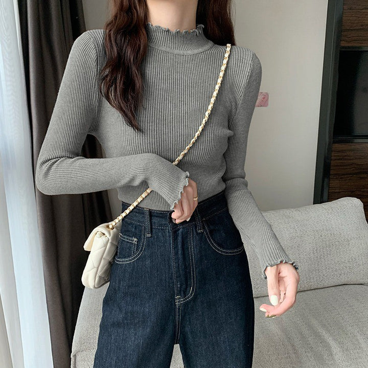 Versatile women's knitted pullover with stand-up collar