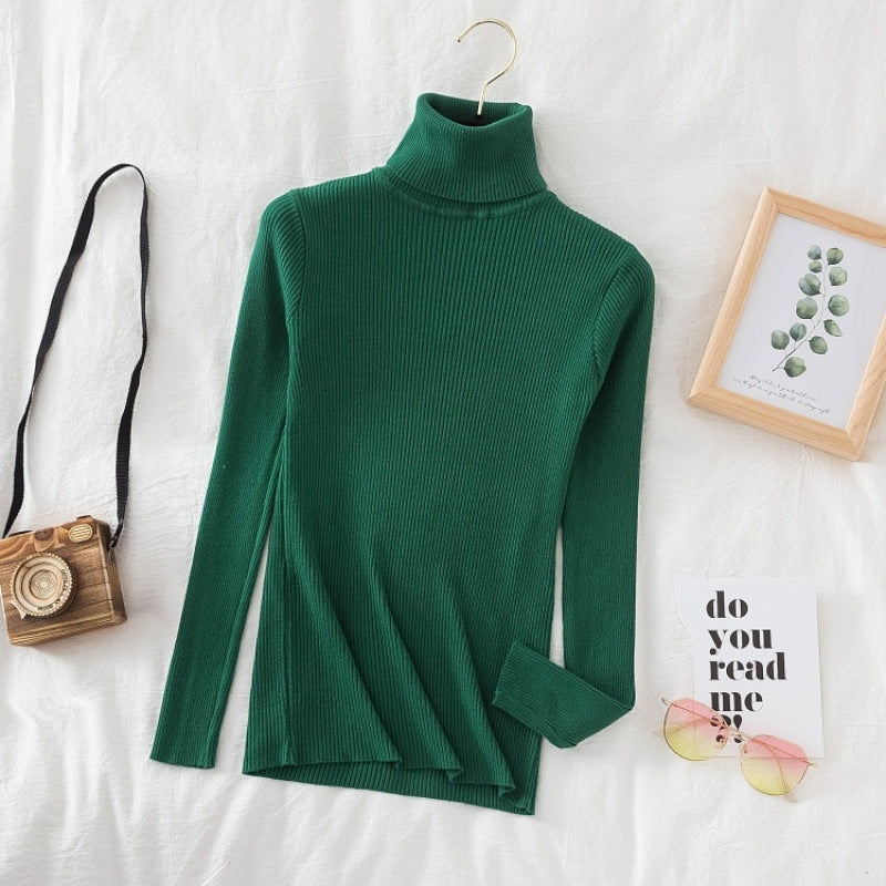 Women's knitted pullover, high neck, slim fit