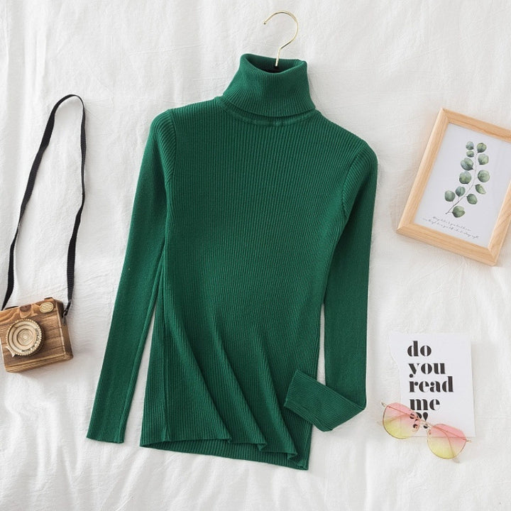Women's knitted pullover, high neck, slim fit