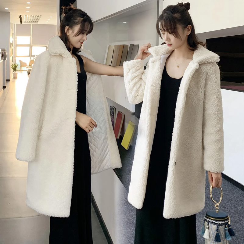Women's coat made of sheared lambskin with stand-up collar