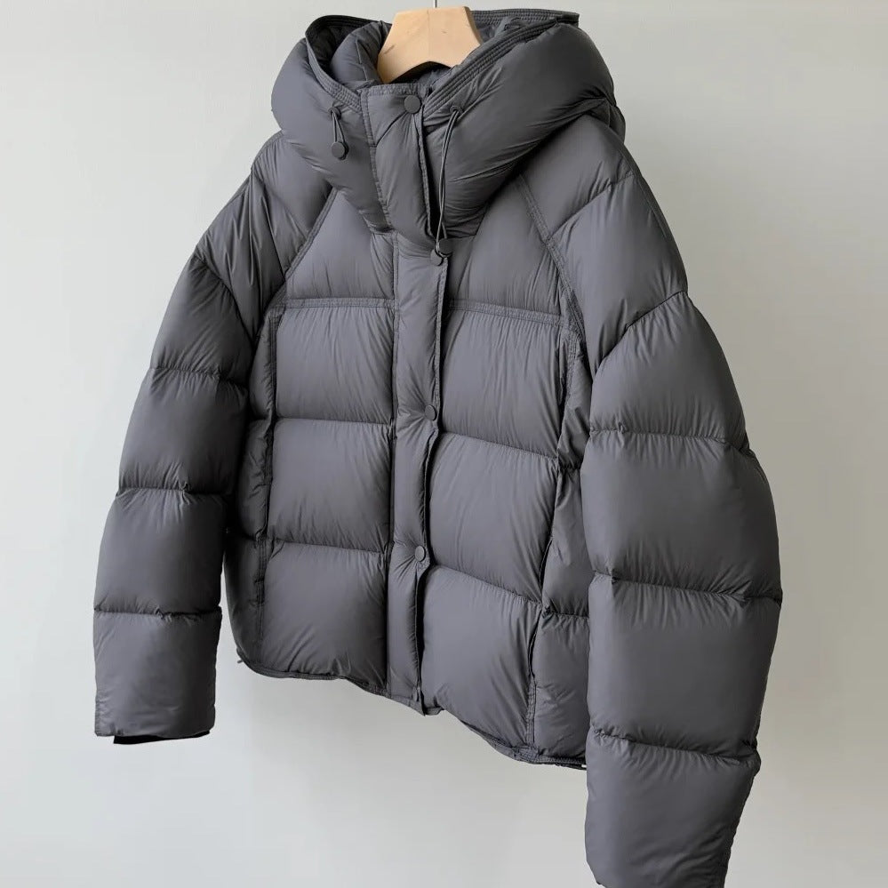 Short women's down jacket, 90% white duck down