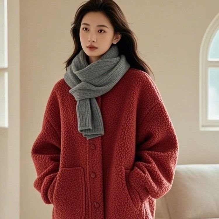 Lambswool Coat for Women, Loose Fit