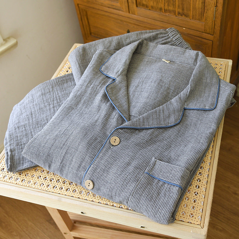 Men's house suit made of cotton double gauze, long-sleeved