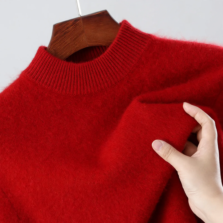 Men's wool pullover, stand-up collar, loose fit