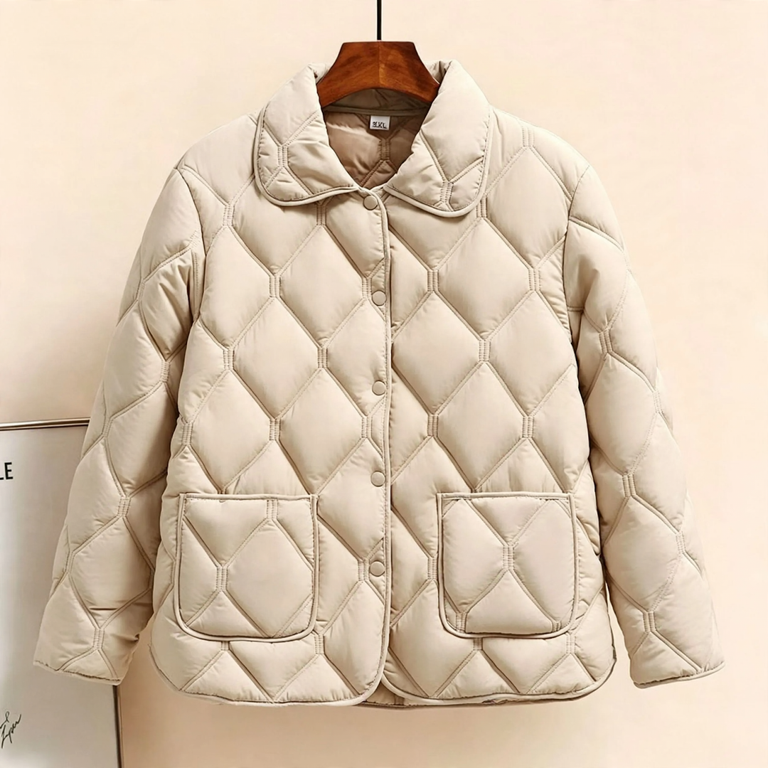 Women's quilted jacket, lightweight, fitted, with V-neck