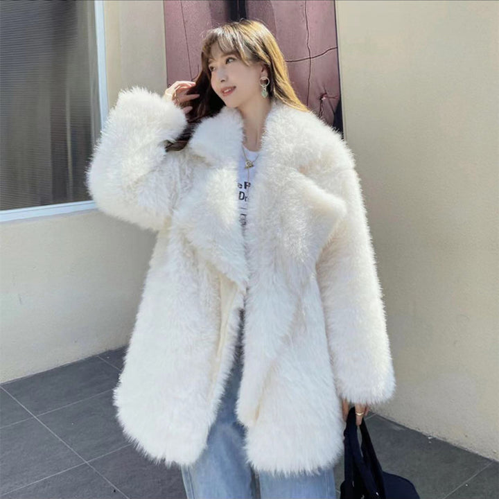 Women’s fur coat, medium length, artificial fur, winter
