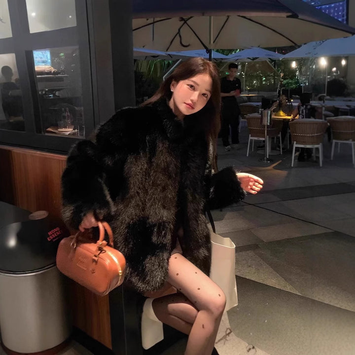 Women’s fur coat, black, mid-length, winter
