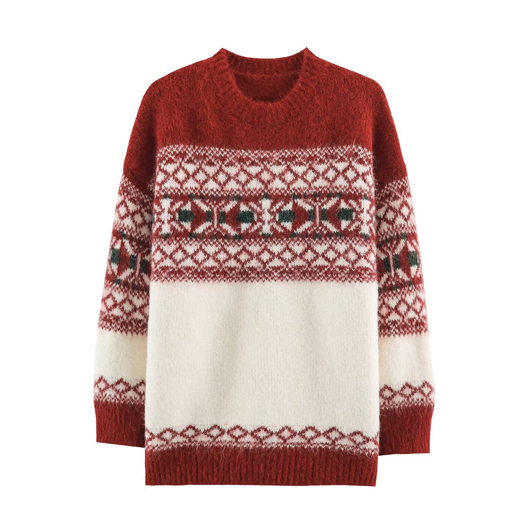 Fashionable knitted sweater with a Christmas contrast pattern