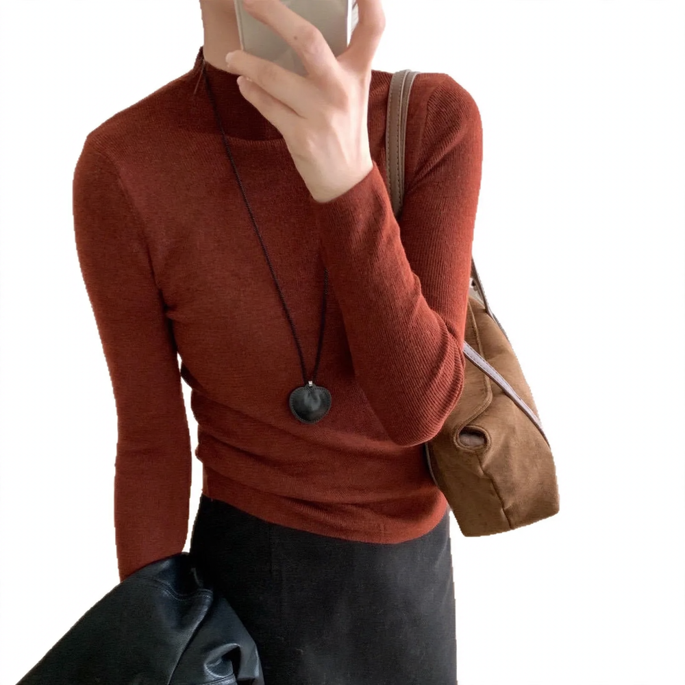 Dopamin-Style Knit Sweater with Stand-up Collar