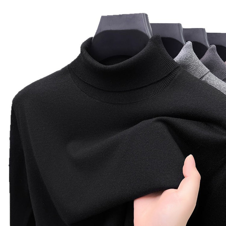 Men's pullover made of silk and sheep wool, stand-up collar