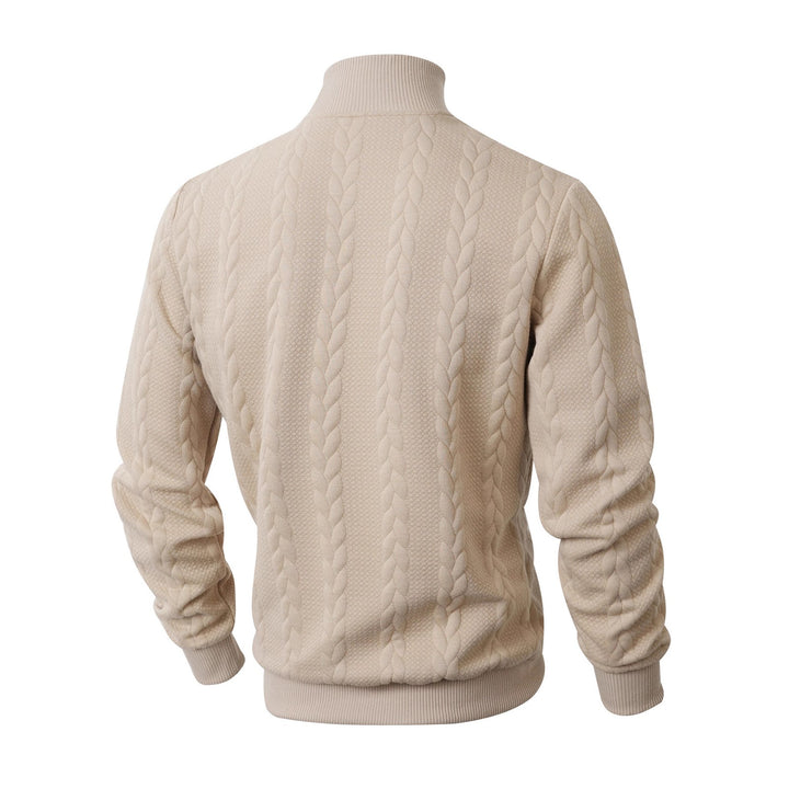 Men's knit sweater with stand-up collar, breathable