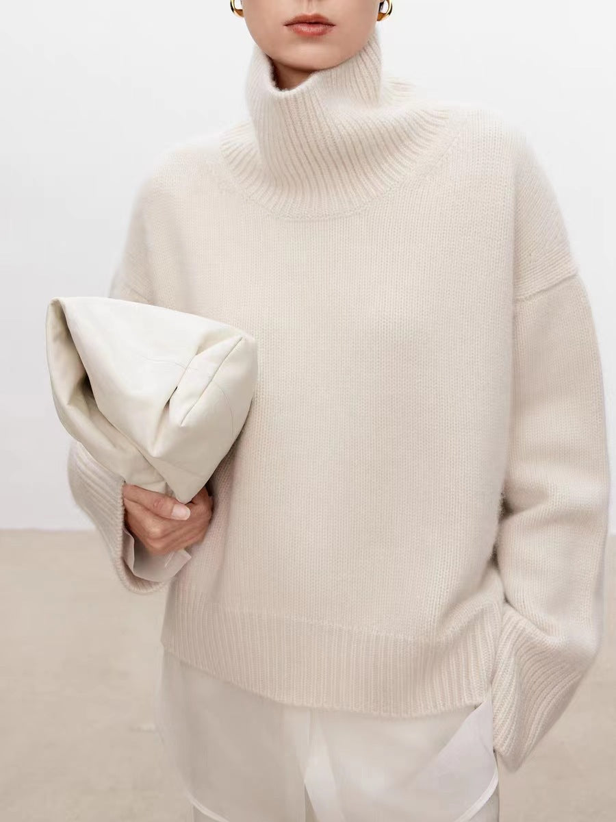 Ladies' wool sweater, high collar, loose fit, winter