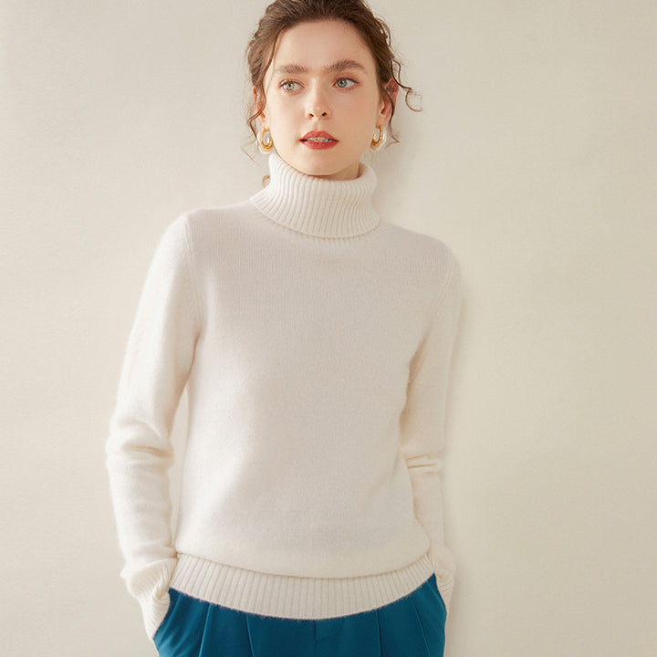 Women's cashmere sweater, high-neck, two-ply, knitted