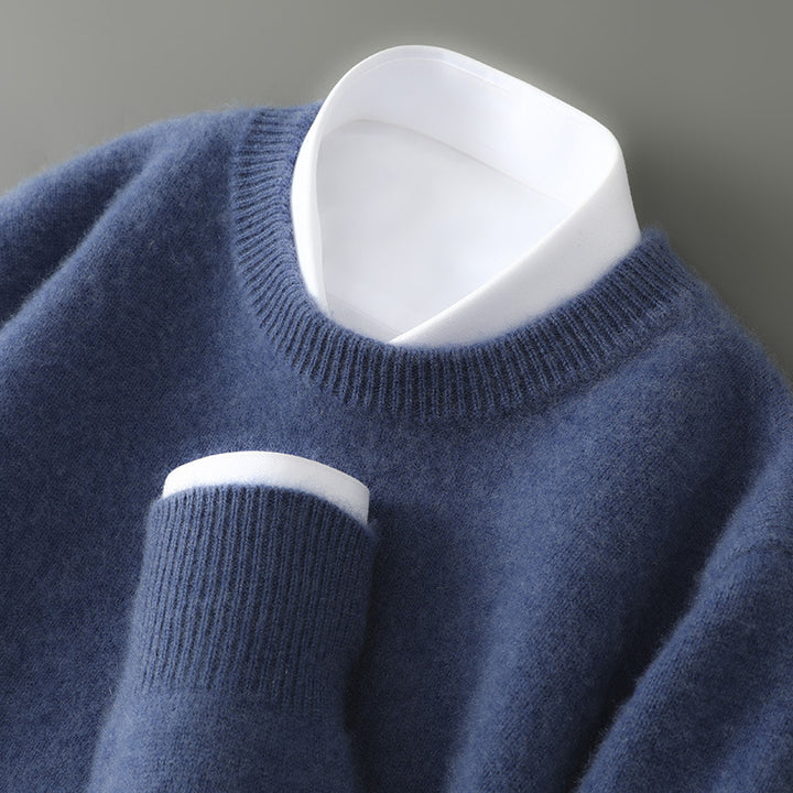 Men's wool sweater, stand-up collar, 100% wool, thick