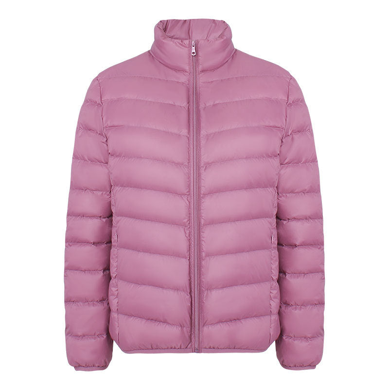 Light women's down jacket with stand-up collar