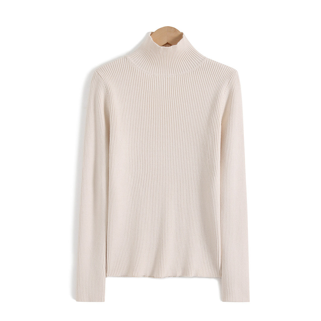 Women's wool knit pullover with half standing collar