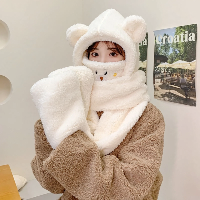 Fluffy Bear Set: Hat, Scarf and Gloves