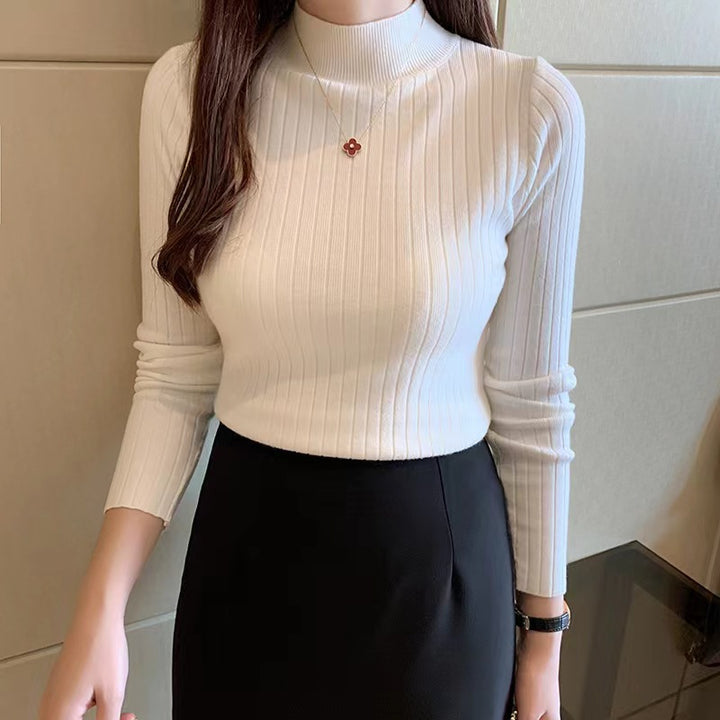 Women's knit sweater with stand-up collar, thin