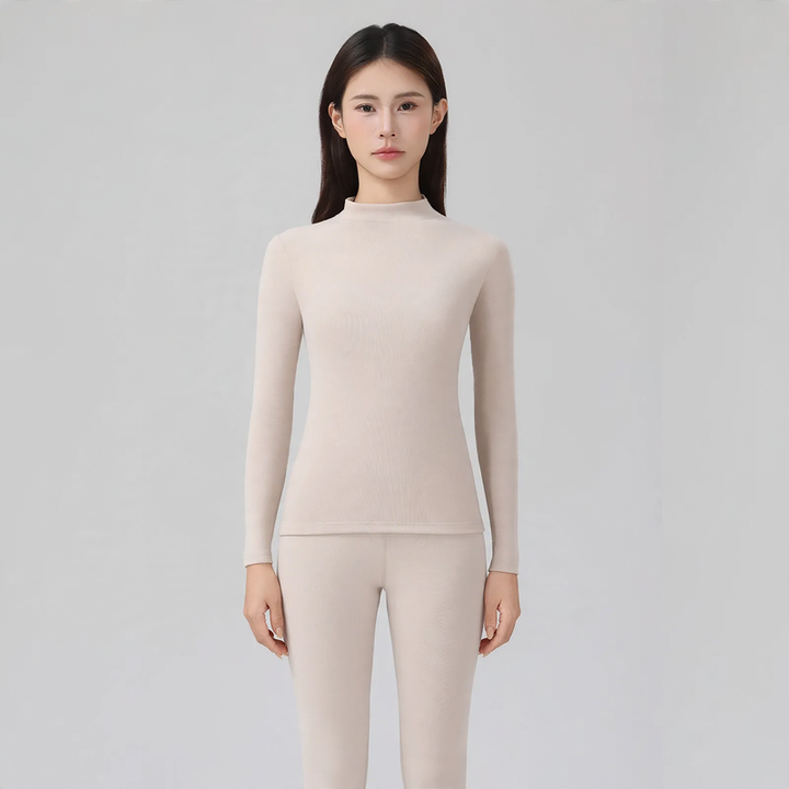 Thermal underwear set with stand-up collar, padded