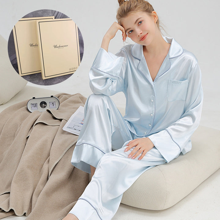 French Women's Pajama Set made of Ice Silk, Long Sleeves