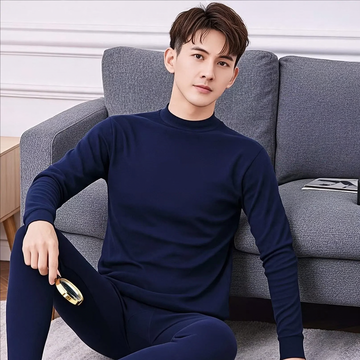 Cotton thermal set with stand-up collar for men