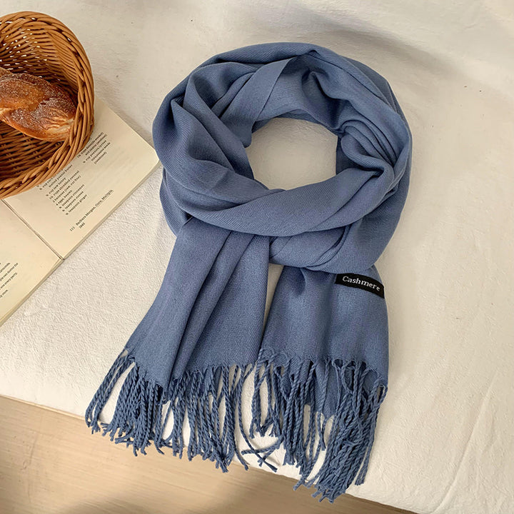 Solid color scarf with fringes, warming
