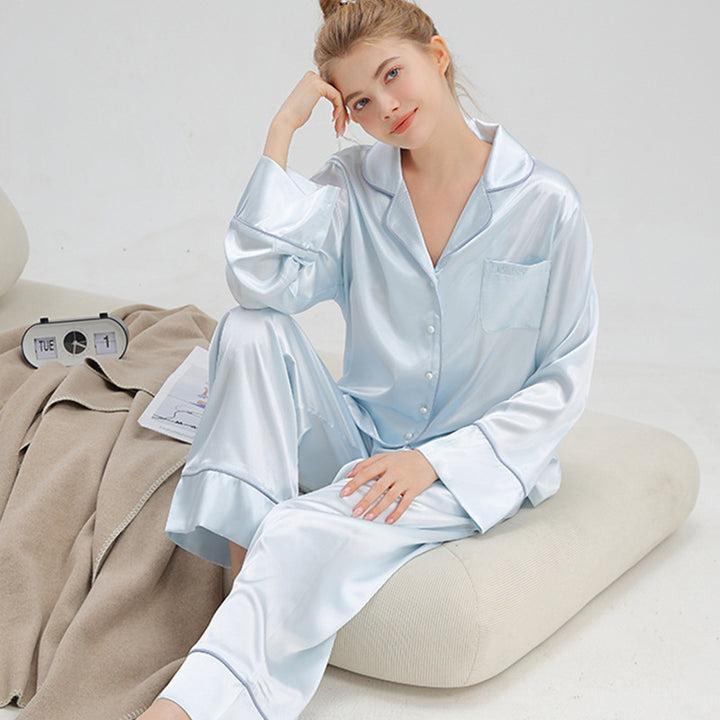 French Women's Pajama Set made of Ice Silk, Long Sleeves