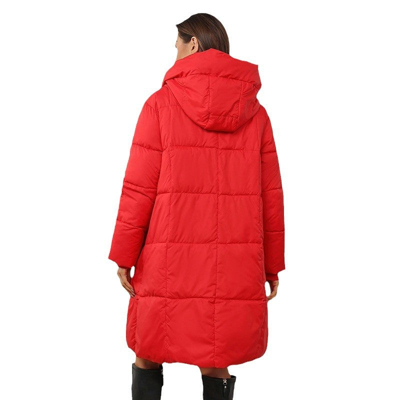 Long, padded winter jacket for women, knee-length