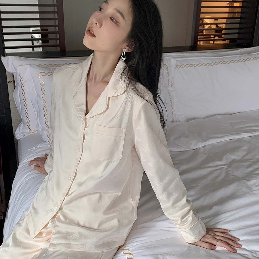 Luxurious women's lounge suit, satin jacquard, lined