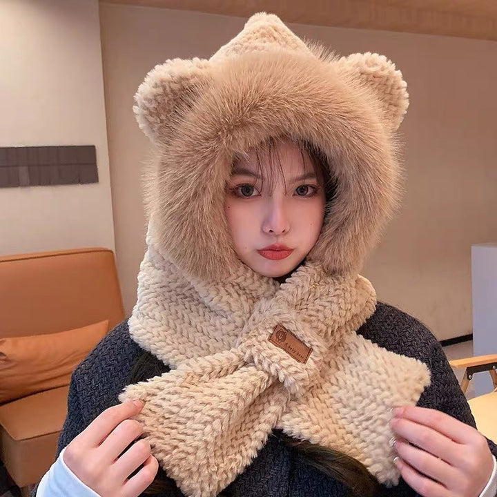 Fluffy Bear Set: Hat with Ear Protection and Scarf