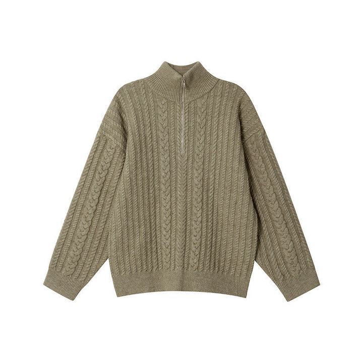 Women's knit pullover with zipper and rib pattern