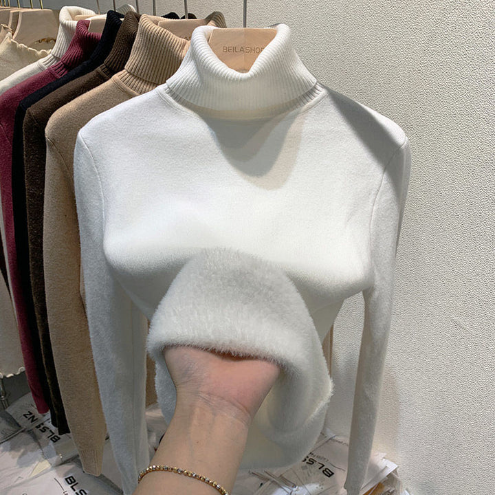 Women's turtleneck sweater, lined, solid color