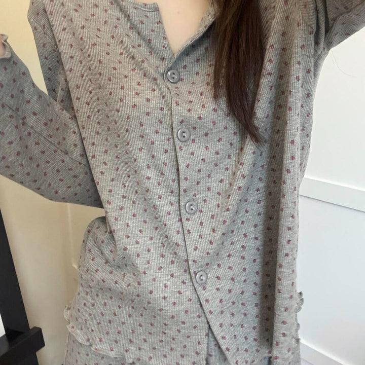 Women's Pajama Set, floral, long-sleeved, buttoned