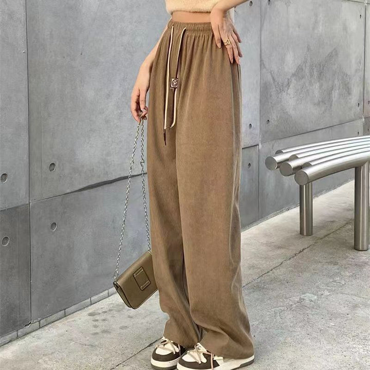 Women's corduroy pants with wide leg and belt