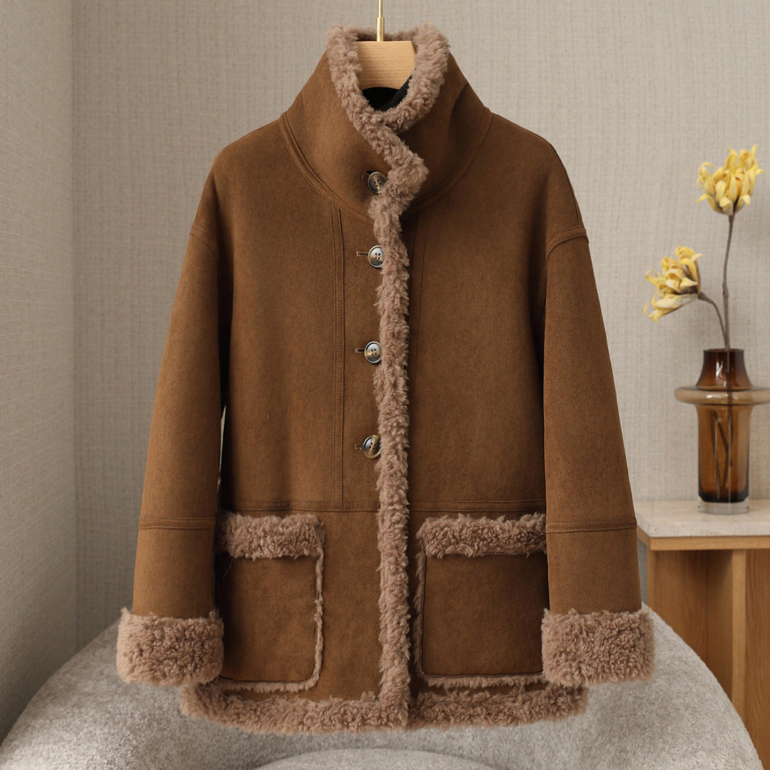 Women's wool coat with stand-up collar, winter