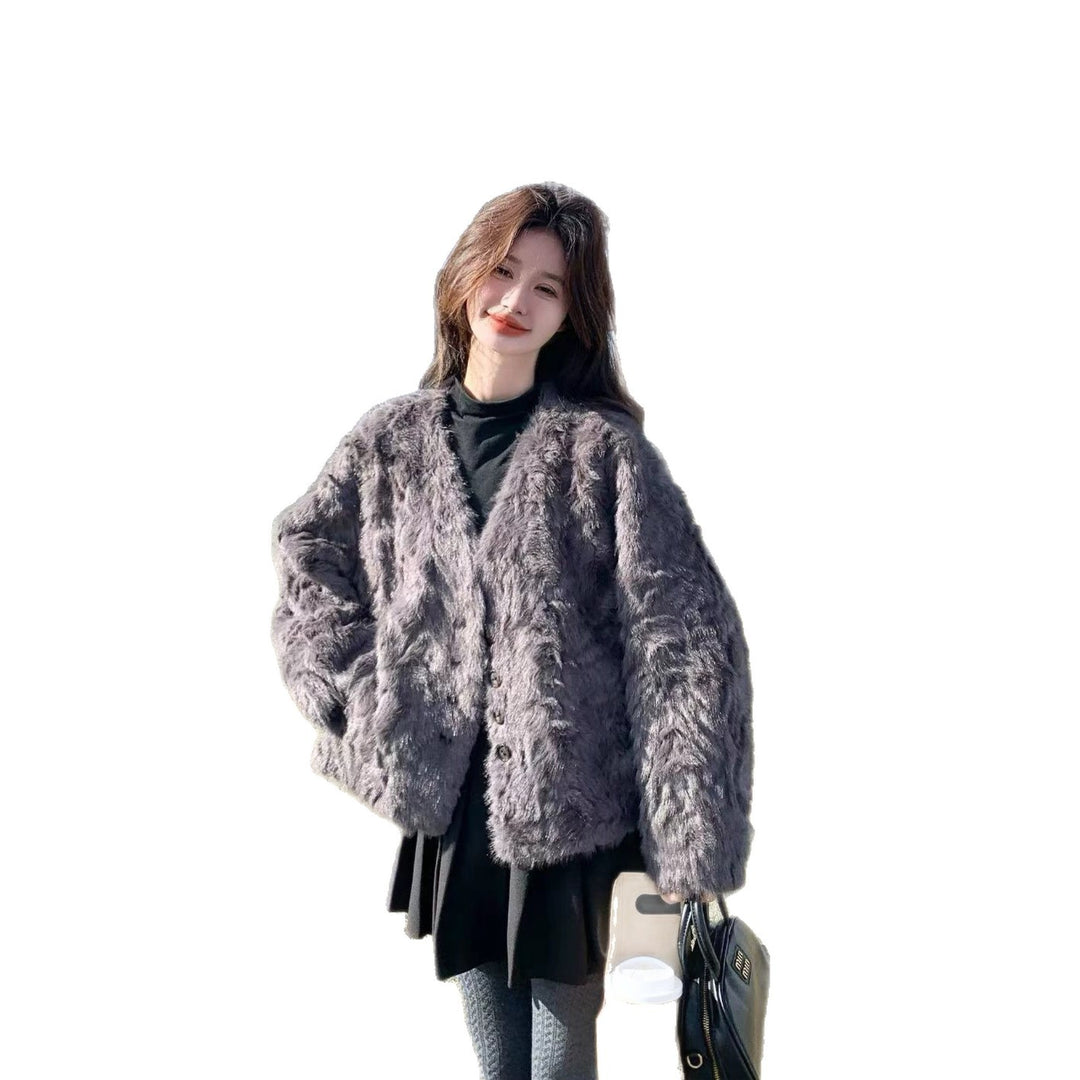 Ladies jacket made of lamb fleece imitation, lined