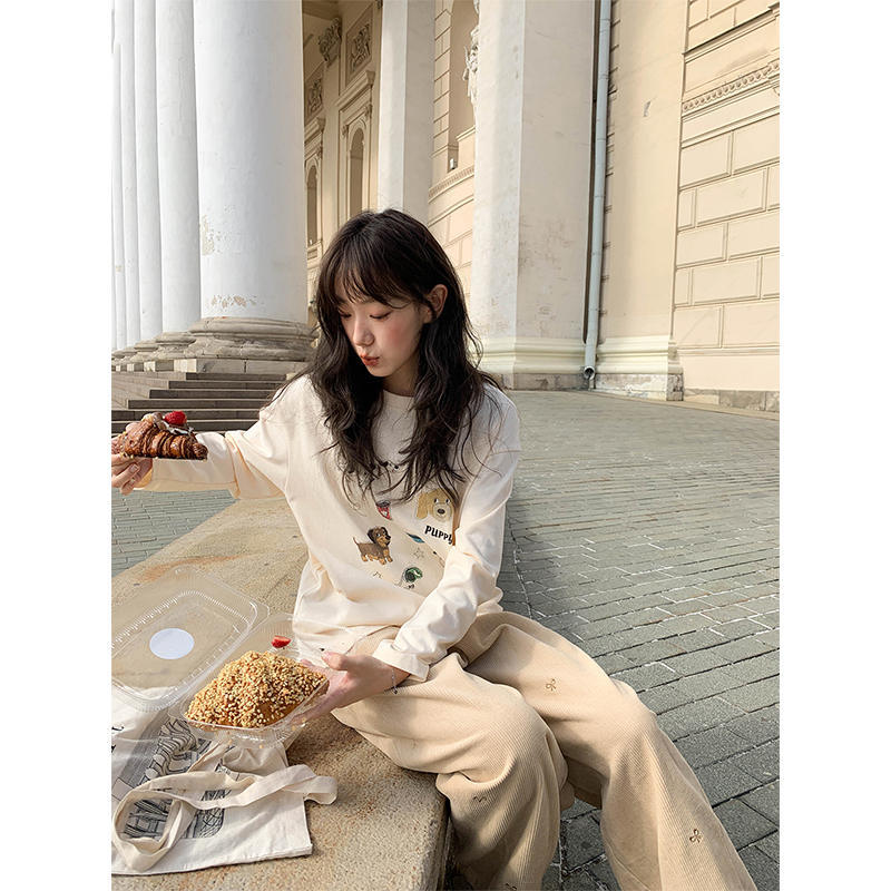 Cord pants with embroidery, 7/8 length