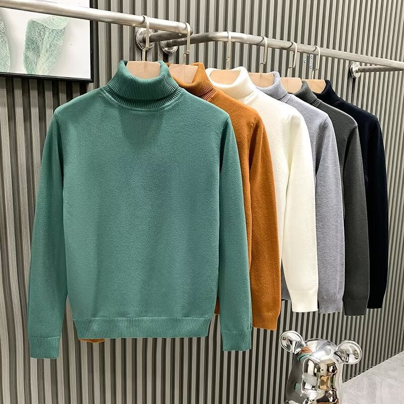 Men's knit sweater with high collar, warm and casual