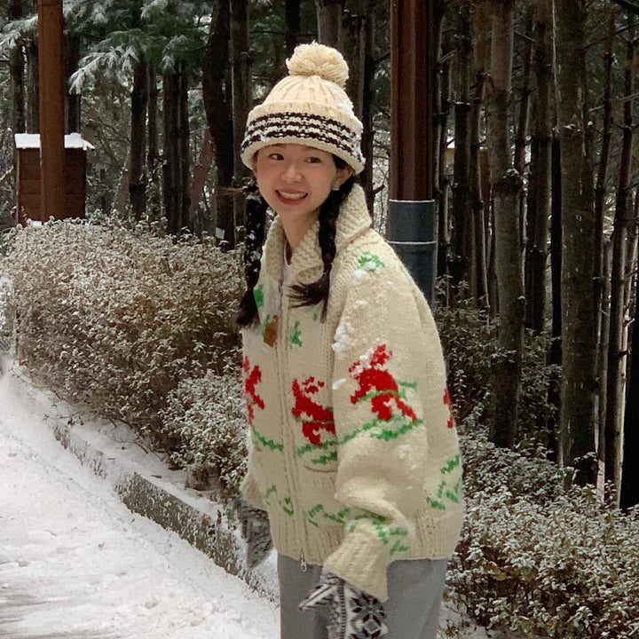 Women's Knit Sweater in Korean Style with Reindeer Motif