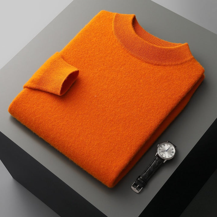 Men's cashmere sweater, standing collar, pure wool