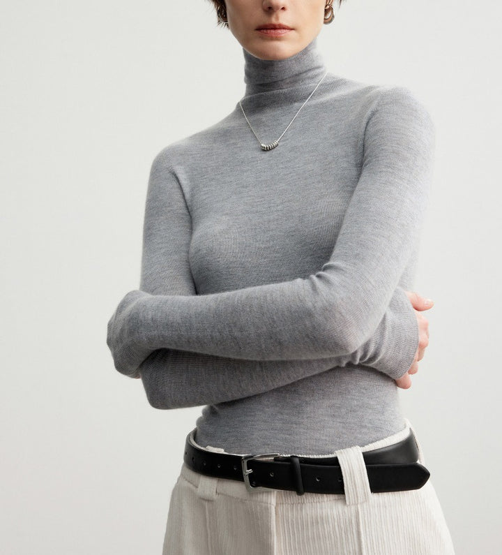 Women's cashmere sweater with stand-up collar, seamless
